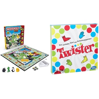 Hasbro Gaming A6984594 Monopoly - Junior, der Klassiker der Brettspiele, ab 5 Jahren & Twister Spiel, Partyspiel für Familien und Kinder, Twister Spiel ab 6 Jahren, Spiel für drinnen und draußen