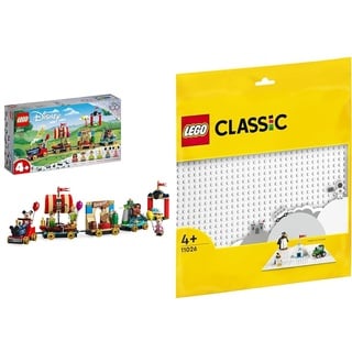 LEGO 43212 Disney: Disney Geburtstagszug Set mit Moana & 11026 Classic Weiße Bauplatte, quadratische Grundplatte mit 32x32 Noppen als Basis Sets, Konstruktionsspielzeug