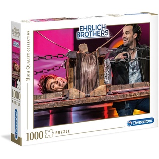 Clementoni 59177 Ehrlich Brothers Puzzle 1.000 Teile, farbenfrohes Erwachsenenpuzzle, für kleine & große Magie-Fans, mit Streckbank-Motiv, Geschicklichkeitsspiel ab 10 Jahren