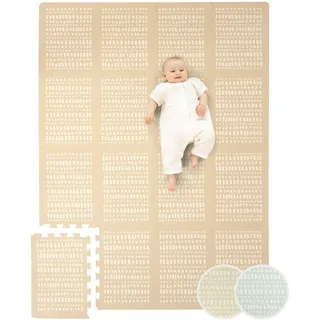 Stylische Puzzlematte Baby 1,7x1,2m Hygge Sand – 16 XL-Platten mit Kanten – Dicke & weiche Baby Spielmatte – schadstofffreie, geruchlose, Pflegeleichte Baby Krabbelmatte – plastikfreie Verpackung