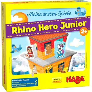 HABA 305912 - Meine ersten Spiele - Rhino Hero Junior, Spiel ab 2 Jahren, Made in Germany, bunt