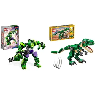 LEGO 76241 Marvel Hulk Mech, Action-Figur des Avengers Superhelden, ab 6 Jahren & 31058 Creator Dinosaurier Spielzeug, 3in1 Modell mit T-Rex, Triceratops und Pterodactylus Figuren