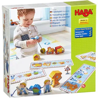 Haba Fädelspiel Baustelle, Mehrfarbig, Holz, Textil, Buche, 20 cm, unisex, Made in Germany, Spielzeug, Kinderspielzeug, Kinderspiele