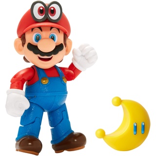 Jakks Pacific World of Nintendo Mario und Cappy mit gelbem Mond, Actionfigur Super Mario Bros, Höhe 10 cm, Figur Gelenk, Kunststoff