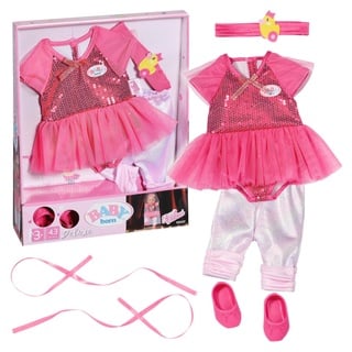 BABY born Puppe Zapf Creation 834176 Deluxe Ballerina 43cm-Puppenzubehör Puppenkleidung Set bestehend aus Glitzer-Body, Leggings, Schuhen und Haarband in rosa, Einfarbig, Rose, 43 cm