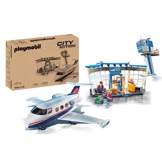 PLAYMOBIL City Action 71153 Flughafen mit Flugzeug und Tower, Mit 2 in 1 Wendekarton als umweltfreundliche Verpackung, Spielzeug für Kinder ab 4 Jahren [Exklusiv bei Amazon]
