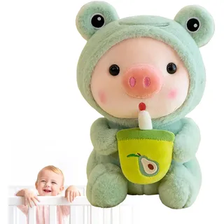 Pig Milk Tea Kuscheltier Big Boba Plushie Lebhafter Ausdruck Bubble Tea Piggy Plüschtier Weich Bequem Frösche Tiger Kaninchen Einhörner Kleidung Cartoon Umarmungsspielzeug für Kinder Erwachsene