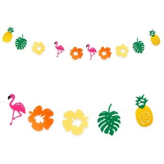 Oblique Unique® Hawaii Girlande mit Flamingos Ananas Blumen Blätter - 2m - Deko aus Filz in Gelb Grün Orange Pink - für Motto Strand Party Garten Feier Sonne Sommer Spaß