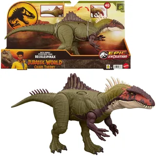 Mattel Jurassic World: Die Chaostheorie Netflix - Kampfaction Becklespinax Dinosaurier-Actionfigur-Spielzeug, versetzt wütende Kopfstöße, beißt, brüllt und knurrt, HXF52