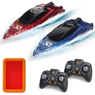 OBEST 2Pcs Mini Ferngesteuerte Boote, RC Rennboote für Wettkampfspiele mit Aufblasbarem Wassertank, 2.4G Elektrisches Schnellboot Sommer Wasser Speedboote, Poolspielzeug für Jungen Mädchen Erwachsene