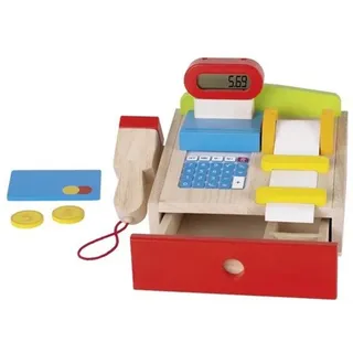 goki Registrierkasse, mit Scanner, Taschenrechner, Display, aus Holz bunt