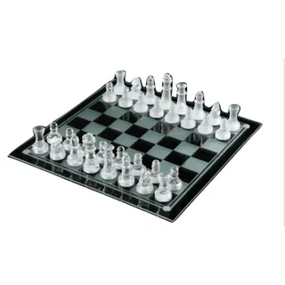 Chess Schachspiel 20 cm x 20 cm Schachbrett Glas + 32 Teile / Glas
