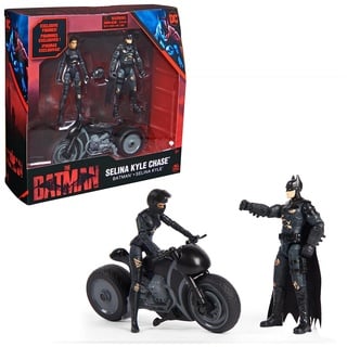 DC Batman The Batman 10cm Spielset mit Batman-, Selina Kyle-Actionfiguren und Selina Kyle-Bike inkl. Accessoires zum Batman-Kinofilm