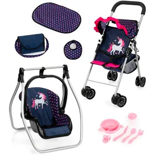 Puppenbuggy BAYER "Set mit Tasche" Puppenwagen bunt (blau, pink) Kinder