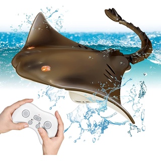 OBEST Fernsteuerung Haiboot RC Devilfish Spielzeug, 2.4G Dual Propeller Boot Kinder Ferngesteuertes Teufelsfische, Hohe Simulation Elektrospielzeug Unterwasser Pool Boot Geschenk für Kinder 6+