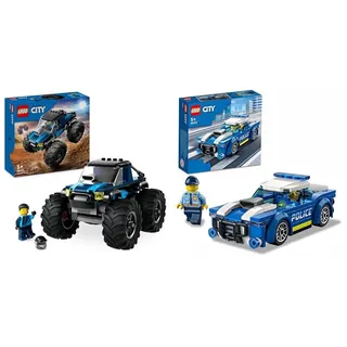 LEGO City Blauer Monstertruck, Offroad-Auto-Spielzeug, Fahrzeug-Set & City Polizeiauto, Polizei-Spielzeug ab 5 Jahren