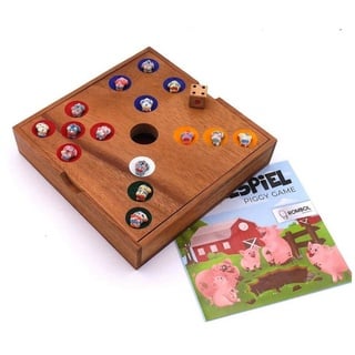 ROMBOL Denkspiele Spiel, Brettspiel Ferkelspiel - Würfelspiel mit den süßen Tierfiguren für die Familie, Holzspiel