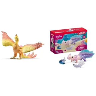 SCHLEICH BAYALA 70760 Phoenix Mythische Fantasy Actionfigur & BAYALA 42628 Axolotl Salamander Unterwasserwelt Spielset