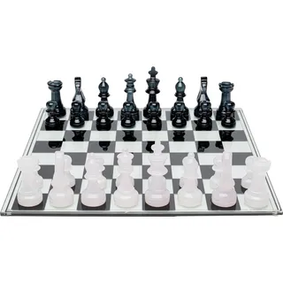 Kare Design Deko Objekt Chess, Glas, Schwarz/Weiß, Transparent, groß, 32 Spielfiguren aus Glas, hochwertig, Schachbrett, Schachspiel, 60x60cm