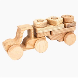 Lotes Toys Spielzeug-Transporter Steckspielzeug Holz Traktor mit Anhänger, (8-tlg), aus fein geschliffenem Eschenholz. beige