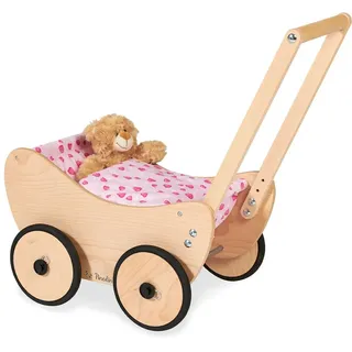 Pinolino Puppenwagen Trixi, aus Holz, inkl. Bettzeug und Bremssystem, Lauflernhilfe mit gummierten Holzrädern, für Kinder von 1 – 6 Jahren, Natur