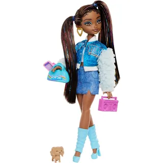 Barbie Dream Besties Puppe und Accessoires, bewegliche Barbie Brooklyn“ Modepuppe mit langem schwarzen Haar, 9 Teile zum Thema Musik, HYC22