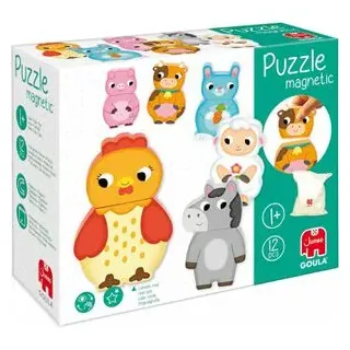 Goula Puzzle 455245 Bauernhof-Tiere, Magnetpuzzle, Holz, ab 1 Jahr, 12 Teile