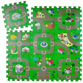 relaxdays Spielmatte Puzzlematte Straße für Kinder grau|grün