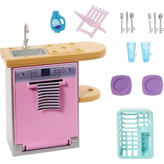 Barbie Mobilier – HJV34 – Set für Puppen mit Spülmaschine, Geschirr und Zubehör