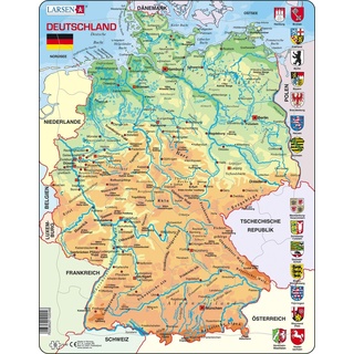 Larsen K40 Deutschland Physische Karte, Deutsch Ausgabe, Rahmenpuzzle mit 50 Teilen