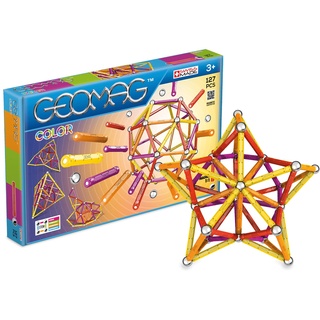 GEOMAG - CLASSIC COLOR 127 Stück - Magnetisches Konstruktionsspiel für Kinder ab 3-4 Jahren - Hergestellt in der Schweiz - Magnetische Bausteine mit 60 Stäben, 61 Kugeln, 6 Basen - STEM