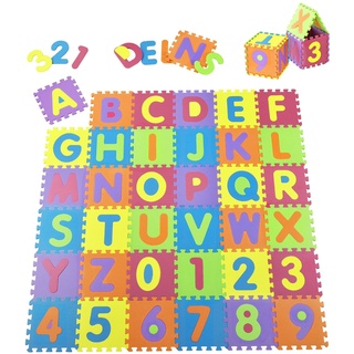 Juskys Kinder Puzzlematte Kim 36 Teile mit Buchstaben & Zahlen - rutschfest – Spielmatte bunt
