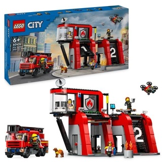 LEGO City 60414 Feuerwehrstation mit Drehleiterfahrzeug, Feuerwehr-Spielzeug