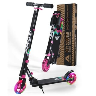 Apollo Cityroller Skyracer LED City Scooter Kinder, Tretroller mit Federung, klappbarer Kinderroller, höhenverstellbar schwarz