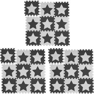 27 tlg. Puzzlematte Sterne, 54 Puzzleteile, Eva Schaumstoff, schadstofffrei, Spielunterlage 91 x 91 cm, weiß-grau