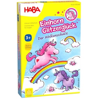 Haba 300123 - Einhorn Glitzerglück Der Wolkenschatz, zauberhaftes Würfelspiel mit 60 Glitzerkristallen für 2-4 Spieler ab 3 Jahren, schönes Geburtstagsgeschenk für alle kleinen Einhorn-Fans