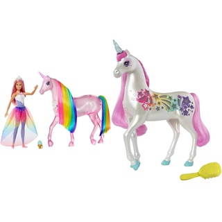 Barbie Dreamtopia Einhorn-Puppe & Einhorn, Dreamtopia Brush 'N Sparkle Unicorn, Zubehör mit magischer Bürste für 4 Licht-und Soundeffekte, Batterien Nicht enthalten, Spielzeug ab 3 Jahre, GFH60