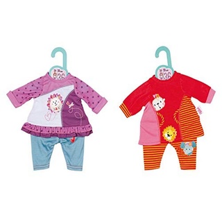 Zapf Creation 870716 Dolly Moda Sommerkleid mit Hose 36 cm - 1 Puppenoutfit mit Puppenkleid und Puppenhose in rot oder lila, 1 Set, Farbe nach Vorrat und kann nicht gewählt werden