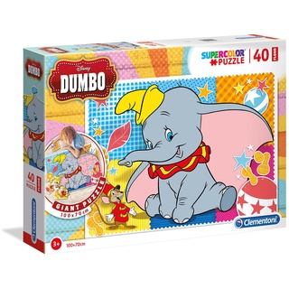 Clementoni 25461 Bodenpuzzle Dumbo – Puzzle 40 Teile ab 3 Jahren, buntes Riesenpuzzle zum Zusammensetzen auf dem Boden, extra große Puzzleteile, Denkspiel für Kinder