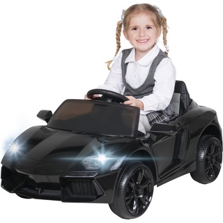 Kinder-Elektroauto Super Sport, 50 Watt, 12 Volt, Fernbedienung, LEDs, Soundmodul, Bremsautomatik (Schwarz)