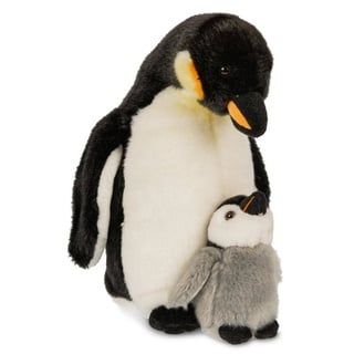 Uni-Toys Kuscheltier Kaiserpinguin m. Baby - Höhe 26 cm - Plüsch-Vogel, Pinguin, Plüschtier, zu 100 % recyceltes Füllmaterial