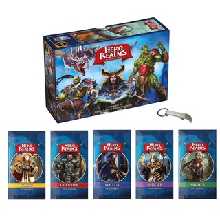 Hero Realms Set Das Basisspiel + 5 Heldendecks: Zauberer, Krieger, Bogenschütze, Dieb, Klerc Französische Version + 1 Flaschenöffner Blumie (Base + 5 Heros)