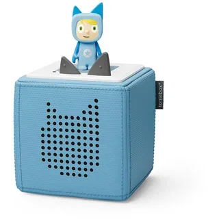 tonies Toniebox Starter Set inkl. 1 Kreativ Figur – Audioplayer für Hörbücher und Lieder für Kinder, einfach zu bedienende kabellose Musikbox BZW. Lautsprecher, 7 Std. Akku, Hellblau