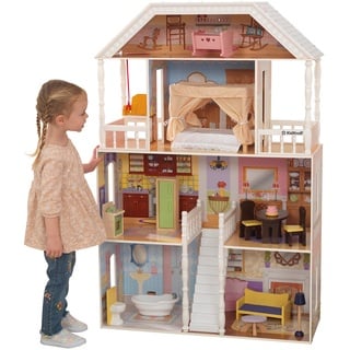 KidKraft Savannah Puppenhaus aus Holz mit Möbeln und Zubehör, Spielset mit Hängesessel und Himmelbett für 30 cm Puppen, Spielzeug für Kinder ab 3 Jahre, 65023
