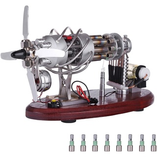 PureFun 16 Zylinder Taumelscheiben Heißluft Stirlingmotor Modell, Lernspielzeug für Physik Experimente Kit Geschenk, 8 Heiz und 8 Kühlrohre