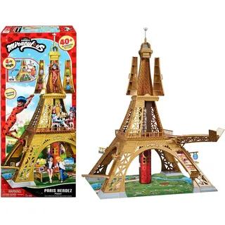 BANDAI - Miraculous - Deluxe-Spielset Paris - Großes Spielmonument 1,20m - Turm mit 40 Zubehörteilen Etagen Geschäften Seilrutsche - Puppen Nicht enthalten - Spielzeug für Kinder ab 4 Jahren - P50659