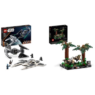 LEGO 75348 Star Wars Mandalorianischer Fang Fighter vs. TIE Interceptor Set, Starfighter Spielzeug zum Bauen für Kinder mit 3 Minifiguren & 75353 Star Wars Verfolgungsjagd auf Endor – Diorama Set