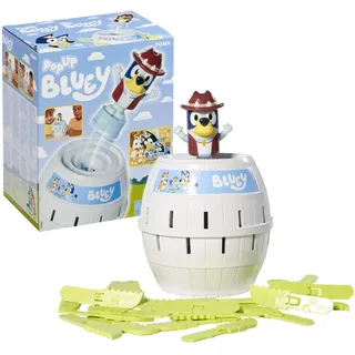 TOMY Pop Up Bluey – Lizenziertes Bluey-Spiel, basierend auf dem Klassiker Pop Up Pirate – Familienspiele für 2–4 Spieler – Lustige Spiele für Kinder und Erwachsene ab 4 Jahren