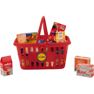 Playtive Einkaufskorb mit Marken- und Eigenmarken miniaturen (Korb rot Küche)