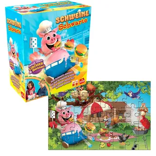 Goliath - Schweine SCHWARTE + Puzzle - Exklusive Version mit 24-teiligem Puzzle - Brettspiel mit Puzzle ab 4 Jahren - Gesellschaftsspiel für 2-6 Spieler - Spaß mit Freunden und Familie - Actionspiel